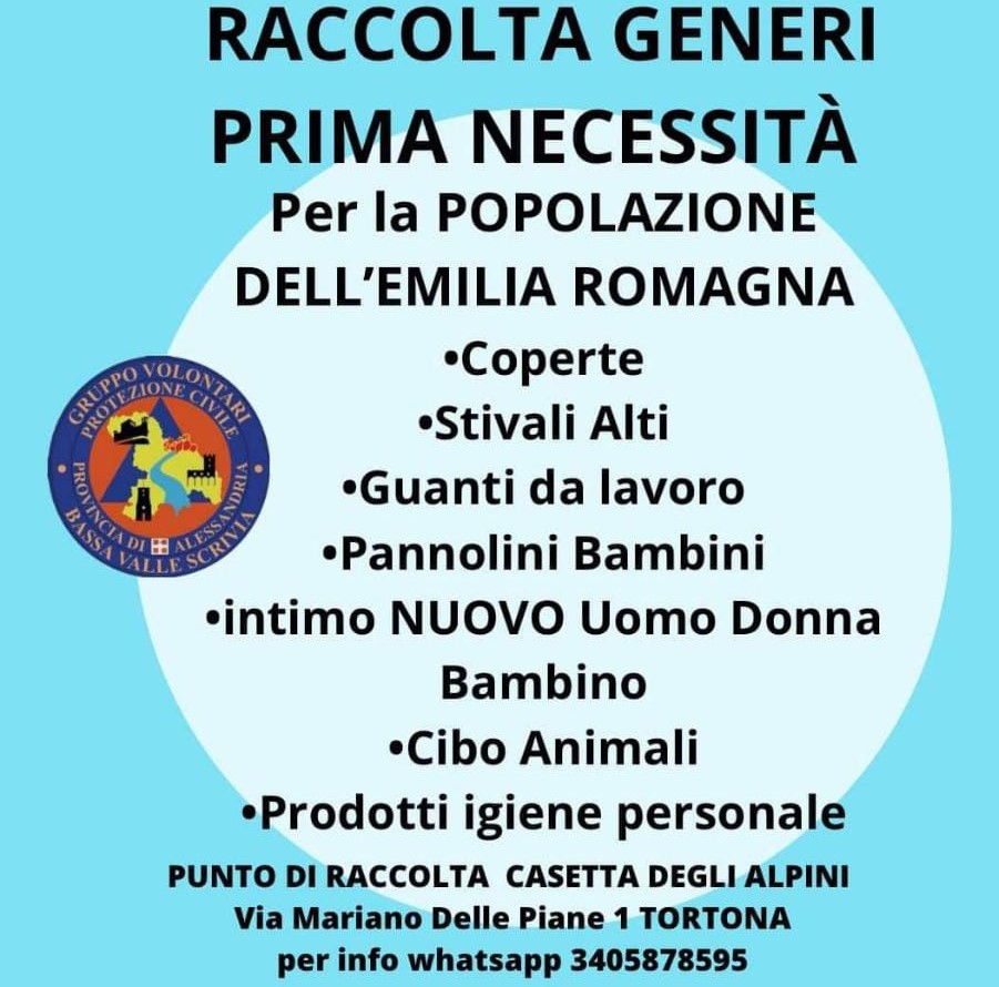 Attivata Raccolta generi di prima necessit per la popolazione dell'Emilia Romagna